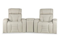 Zen 3-Piece Apricot Faux Leather Power Reclining Massage Home Theatre Sectional with Storage Console 