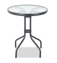 Paris Outdoor Patio Bistro Table - Round, Glass Table Top, Powder Coated Steel Frame - Black 