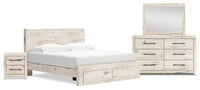 Derekson 6-Piece King Bedroom Set with Footboard Storage Bed - White 