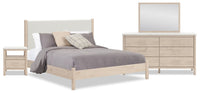 Jolie 6pc Bedroom Set with Bed, Dresser, Mirror & Nightstand, Boucle Fabric, Natural - King Size 