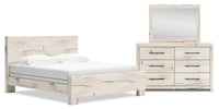 Derekson 5pc Bedroom Set with Panel Bed, Dresser & Mirror, Rustic White  - King Size 