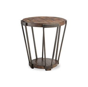 Cheney 23” Industrial Solid Wood Round End Table with Shelf - Bourbon