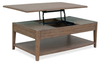 Bennett 48” Contemporary Solid Wood Lift Top Coffee Table with Storage, Shelf and Casters - Taupe 