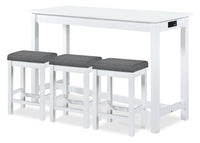 Noah 60” Modern Sofa Table with 3 Counter-Height Stools and USB Ports - White 