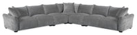 Reflect 5-Piece Grey Chenille Fabric Sectional with Reversible Back Cushions and Wood Legs 