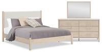 Jolie 5pc Bedroom Set with Bed, Dresser & Mirror, Boucle Fabric, Natural - King Size 