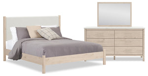 Jolie 5pc Bedroom Set with Bed, Dresser & Mirror, Boucle Fabric, Natural - King Size