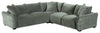 Reflect 3-Piece Green Chenille Fabric Sectional with Reversible Back Cushions and Wood Legs