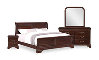 Marco 6pc Bedroom Set with Bed, Dresser, Mirror & Nightstand, Cherry Brown - King Size 