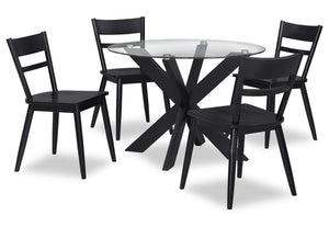 Remi 5pc Dining Set with Table & 4 Ladder-Back Chairs, Glass & Wood, 42