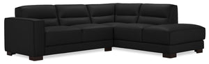 Citadel 2-Piece Right-Facing Top-Grain Genuine Leather Sectional with Rubberwood Legs - Black