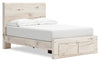 Derekson Storage Bed with 2 Built-In Footboard Drawers, Rustic White - Full Size