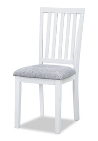 Bryn Dining Chair with Fabric Seat, Slat-Back – White and Grey 