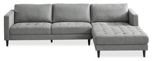 Metro 2-Piece Right-Facing Fabric Sectional with Chaise and Tufted Seat Cushions - Grey