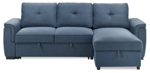 Eden 2-Piece Reversible Fabric Sleeper Sectional with Storage Chaise and Removable Back Cushions - Blue