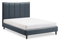 Paseo Platform Bed in Navy Vegan-Leather Fabric - Full Size 