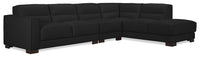 Citadel 3-Piece Right-Facing Top-Grain Genuine Leather Sectional with Rubberwood Legs - Black 