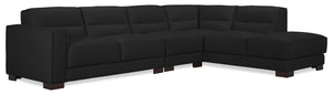 Citadel 3-Piece Right-Facing Top-Grain Genuine Leather Sectional with Rubberwood Legs - Black