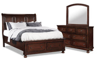 Chelsea 5pc Bedroom Set with Storage Bed, Dresser & Mirror, Cherry Brown - Queen Size 