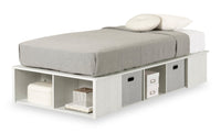 Everley Platform Bed with Built-in Storage & Baskets, White - Twin Size 