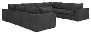 Fusion Modular 8-Piece Charcoal Grey Chenille Fabric Sectional with Removable Feather Down Back Cushions