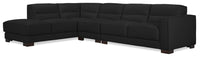 Citadel 3-Piece Left-Facing Top-Grain Genuine Leather Sectional with Rubberwood Legs - Black 