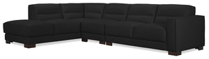 Citadel 3-Piece Left-Facing Top-Grain Genuine Leather Sectional with Rubberwood Legs - Black