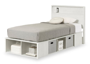 Everley Platform Bed Set with Panel Headboard, Built-in Storage & Baskets, White - Twin Size