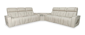 Zen 3-Piece Apricot Faux Leather Power Reclining Massage Sectional with Two Drop-Down Consoles