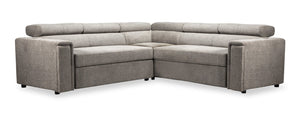 Savvy 3-Piece Grey Linen-Look Fabric Sectional with Adjustable Headrests and Wireless Charging