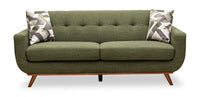 Kort & Co. Freeman 80” Avocado Green Linen-Look Fabric Condo Size Sofa with Wood Base and Legs 