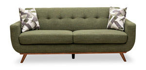 Kort & Co. Freeman 80” Avocado Green Linen-Look Fabric Condo Size Sofa with Wood Base and Legs