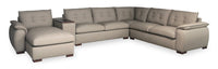 Raya Modular 5-Piece Left-Facing Stone Beige Genuine Leather Sectional with Storage Console and Wood Legs 