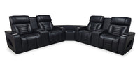 Zen 3-Piece Black Faux Leather Power Reclining Massage Sectional with Two Refrigerator Consoles 