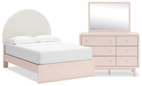 Lola 5pc Bedroom Set with Panel Bed, Dresser & Mirror, Boucle Fabric/Blush - Full Size 