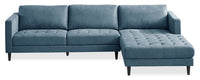 Metro 2-Piece Right-Facing Fabric Sectional with Chaise and Tufted Seat Cushions - Denim Blue 