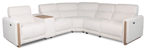 Sable Modular 6-Piece Alabaster White Chenille Fabric Power Reclining Sectional with Power Headrests and USB Port