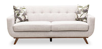 Kort & Co. Freeman 80” Dove White Linen-Look Fabric Condo Size Sofa with Wood Base and Legs 