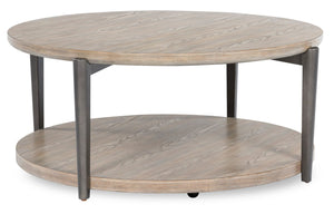 Lloyd 43” Modern Round Coffee Table with Shelf & Casters - Grey Brown