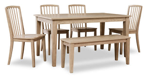 Micah 6pc Dining Set with Table, Bench & 4 Chairs, Melamine, 60