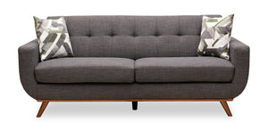 Kort & Co. Freeman 80” Charcoal Grey Linen-Look Fabric Condo Size Sofa with Wood Base and Legs
