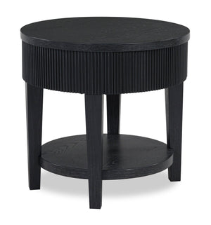 Sanford 24” Contemporary Round Solid Wood End Table with Storage - Black