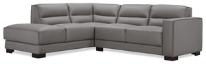 Citadel 2-Piece Left-Facing Top-Grain Genuine Leather Sectional with Rubberwood Legs - Grey