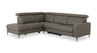 Valentino 3-Piece Left-Facing Grey Genuine Leather Power Reclining Sectional with Adjustable Headrests  