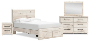 Derekson 6pc Bedroom Set with Storage Bed, Dresser, Mirror & Nightstand, Rustic White - Full Size