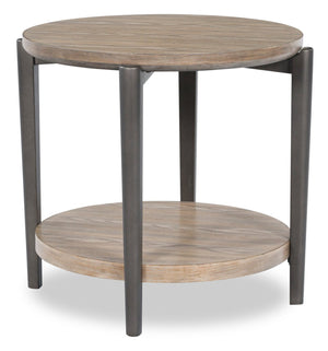 Lloyd 27” Modern Round End Table with Shelf - Grey Brown