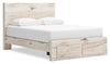 Derekson Storage Bed with 2 Built-In Footboard Drawers, Rustic White - Queen Size