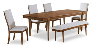 Ember 6pc Dining Set with Table, Bench & 4 Chairs, 74-92