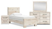 Derekson 6pc Bedroom Set with Panel Bed, Dresser, Mirror & Nightstand, Rustic White - Twin Size 