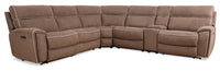 Cindy Crawford Home Newport 6-Piece Taupe Faux Suede Sectional with Power Reclining, Power Headrests and USB Port 